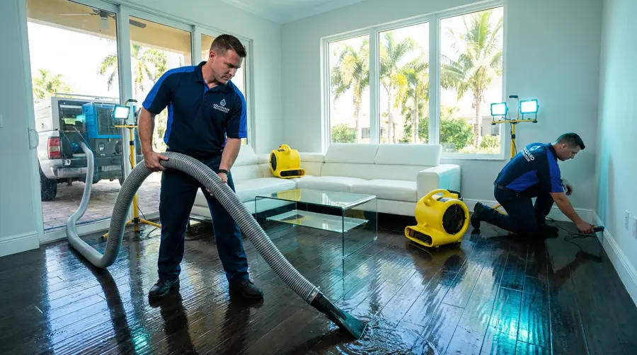 A restoration technician extracting water in a water damaged Converse, TX home