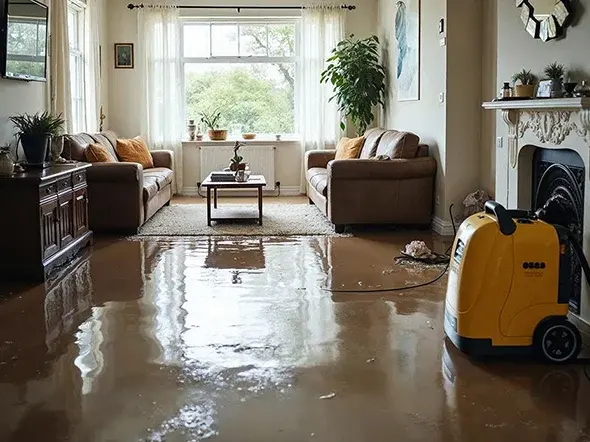 Truck-mounted water extraction of standing water in a Converse, TX home